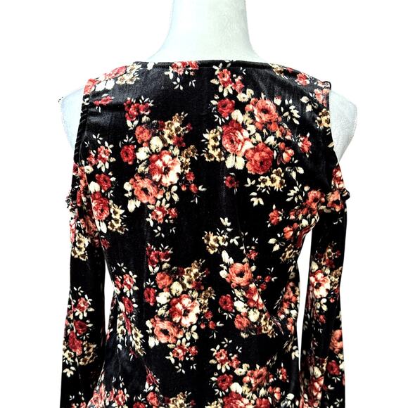 Pro Blue Blouse Cold Shoulder Long Sleeves Stretch Floral Multicolor W S NWOT - Picture 5 of 8